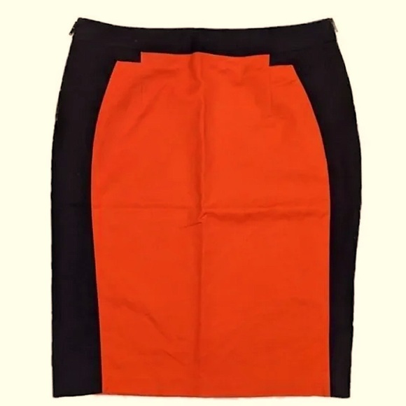 Worthington Size 14 Orange & Navy Color-Block Pencil Double Side Zippers Skirt - Picture 3 of 9